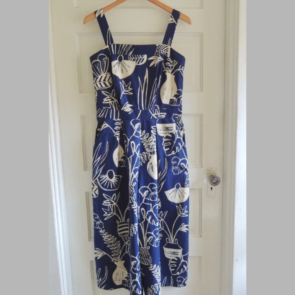 Emily & Fin Blue & White Bella Wide Leg Jumpsuit Romper S